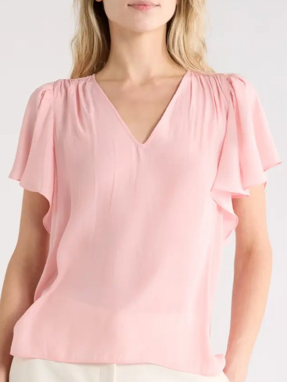 Ramy Brook Bronta V‑Neck Top – Soft Tulip – Size Small – NWT